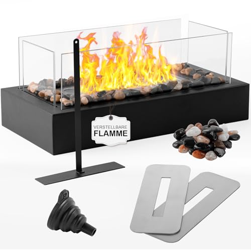 NEU! Tischkamin [3h Brenndauer] | Tischfeuer Set für Indoor und Outdoor | Ethanol Tischkamin mit Einstellbare Flamme und 4-Fach-Sicherheitsglas | Bioethanol Tischkamin | Terrassenfeuer | Balkon Deko